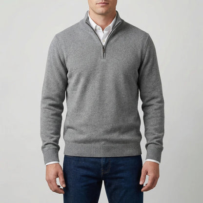 Cozy Knit Half-Zip Sweater for Men with Stand Collar Long Sleeve Pullover Ribbed Winter Style