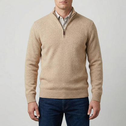 Cozy Knit Half-Zip Sweater for Men with Stand Collar Long Sleeve Pullover Ribbed Winter Style