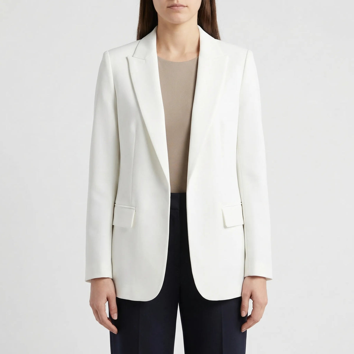 Effortless Blazer for Women with Notched Lapel Long Sleeve Open Front Patch Pocket Longline Style