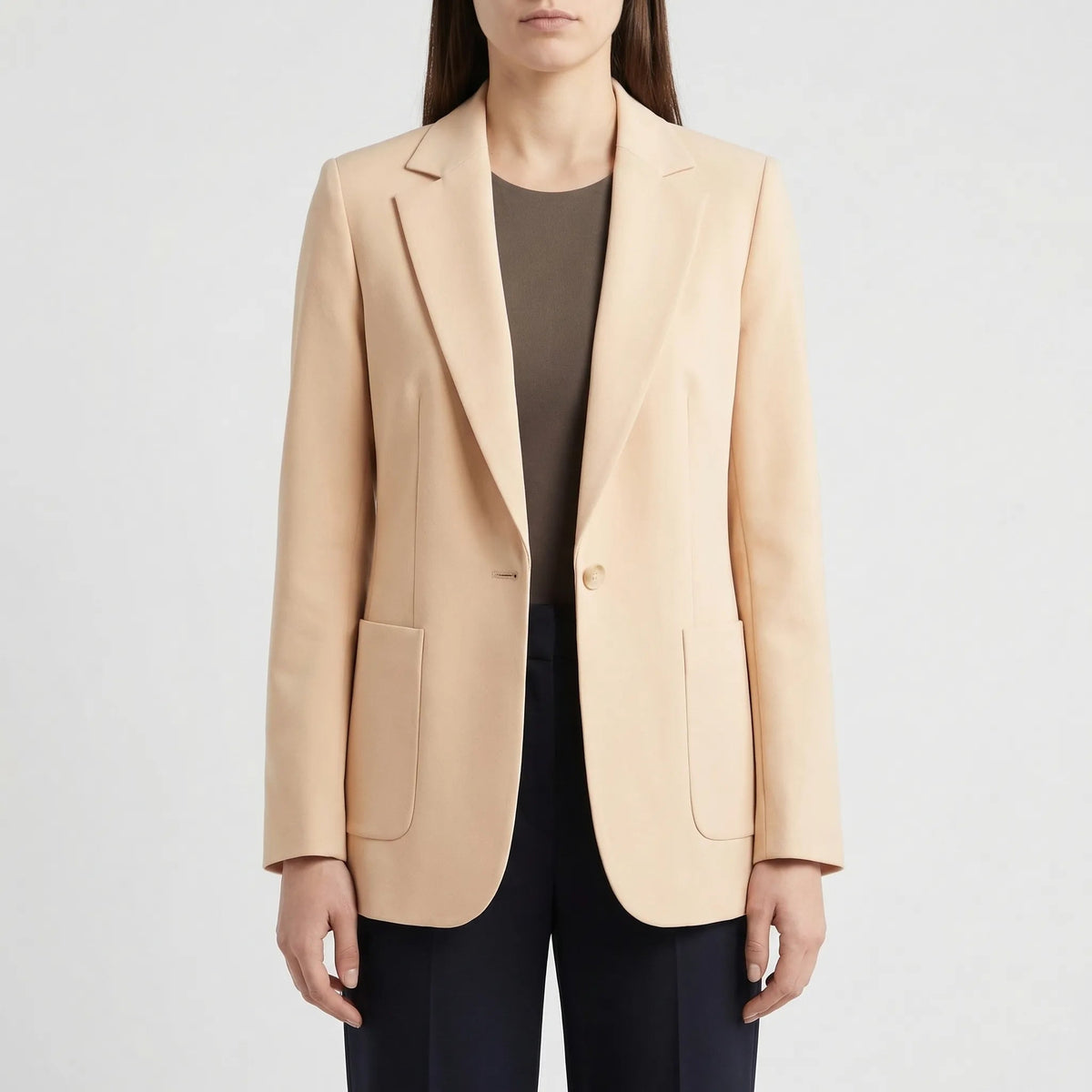 Effortless Blazer for Women with Notched Lapel Long Sleeve Open Front Patch Pocket Longline Style