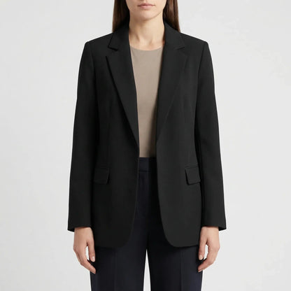 Effortless Blazer for Women with Notched Lapel Long Sleeve Open Front Patch Pocket Longline Style