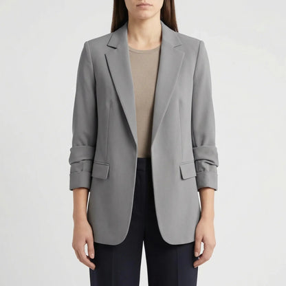 Effortless Blazer for Women with Notched Lapel Long Sleeve Open Front Patch Pocket Longline Style
