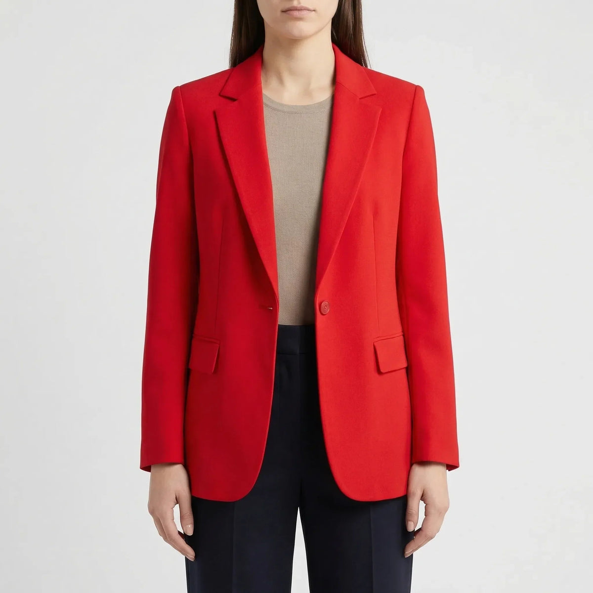 Effortless Blazer for Women with Notched Lapel Long Sleeve Open Front Patch Pocket Longline Style