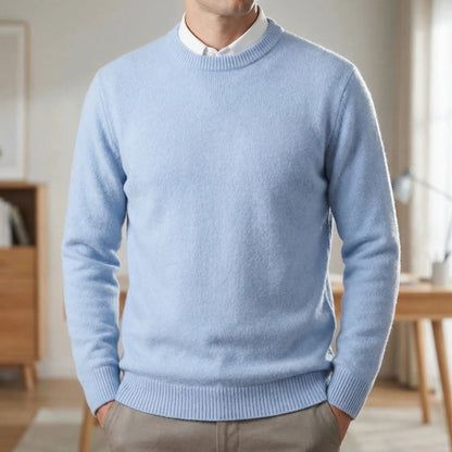 Cozy Fine Knit Crew Neck Sweater for Men with Round Neck Long Sleeve Pullover Slim Style