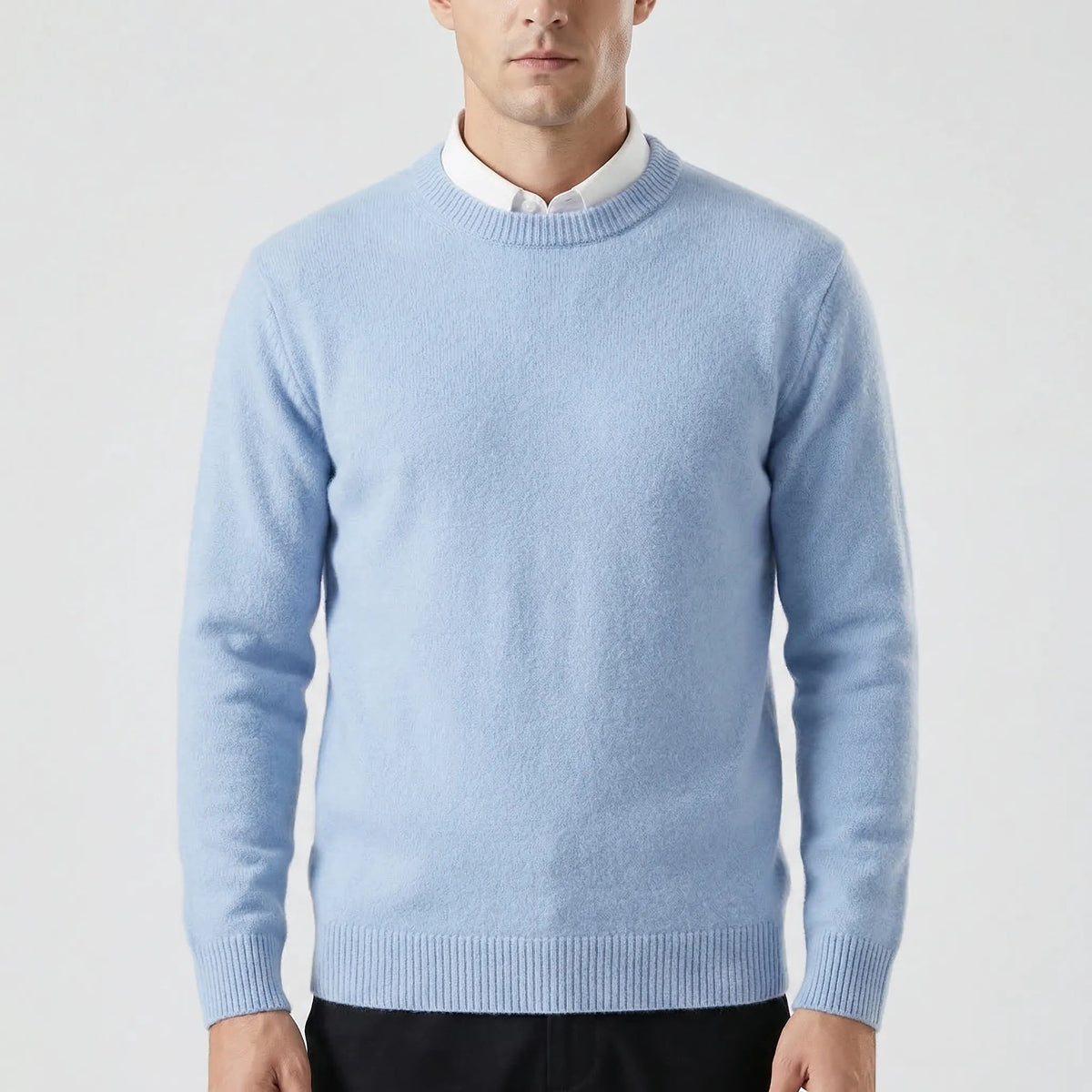 Cozy Fine Knit Crew Neck Sweater for Men with Round Neck Long Sleeve Pullover Slim Style