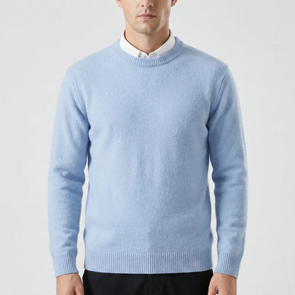 Cozy Fine Knit Crew Neck Sweater for Men with Round Neck Long Sleeve Pullover Slim Style