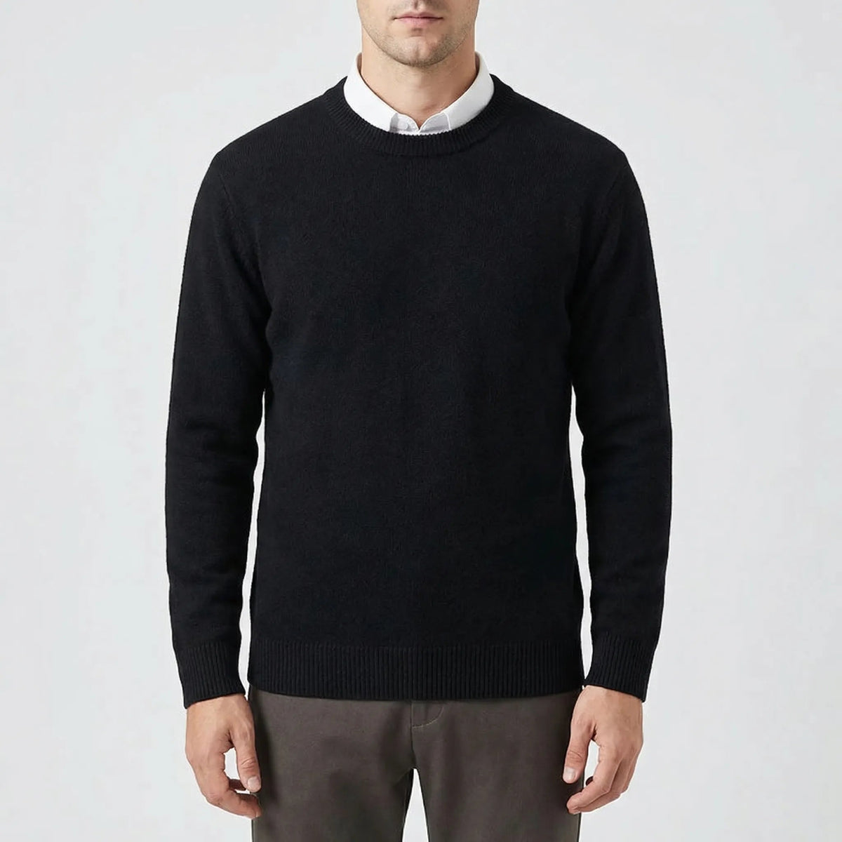Cozy Fine Knit Crew Neck Sweater for Men with Round Neck Long Sleeve Pullover Slim Style