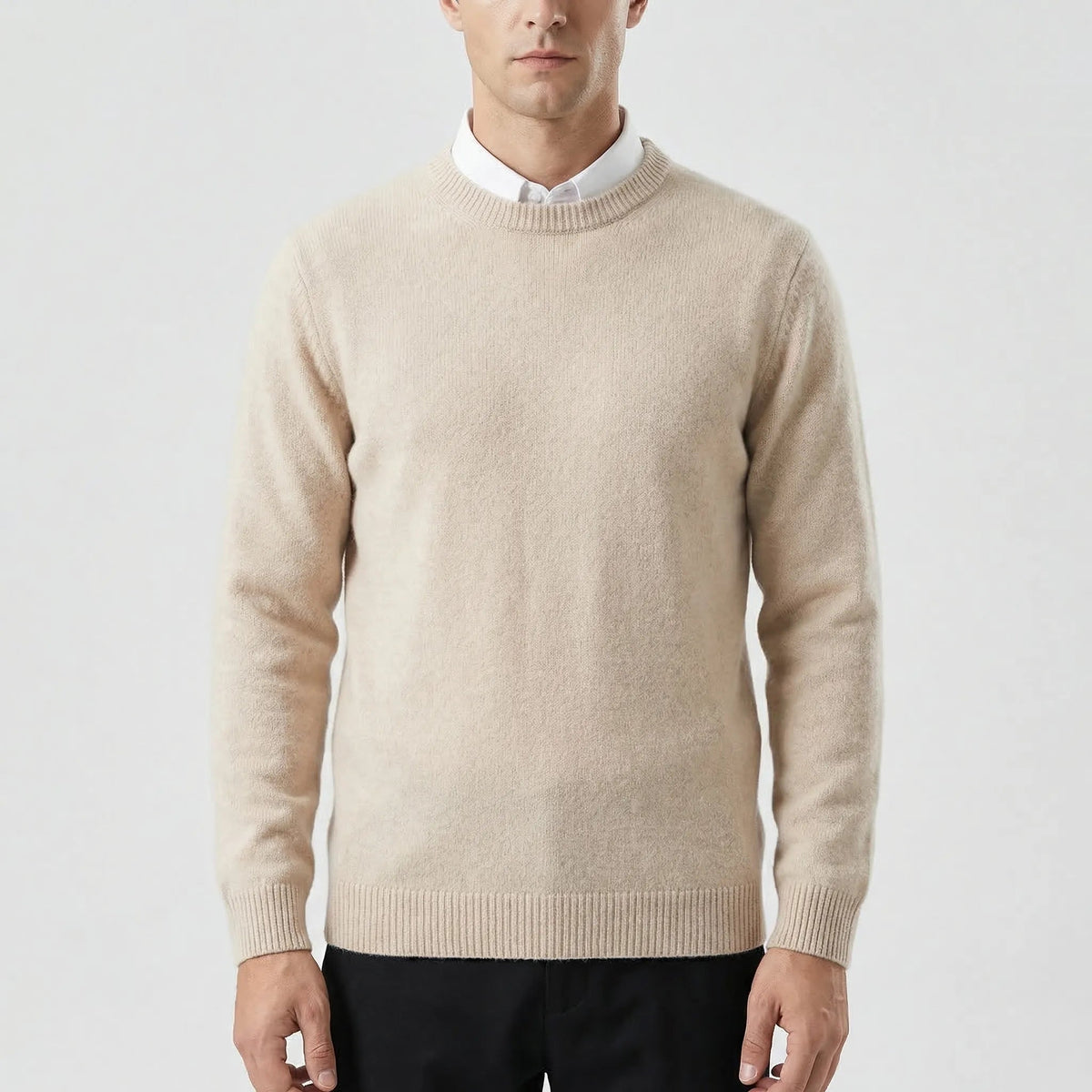 Cozy Fine Knit Crew Neck Sweater for Men with Round Neck Long Sleeve Pullover Slim Style