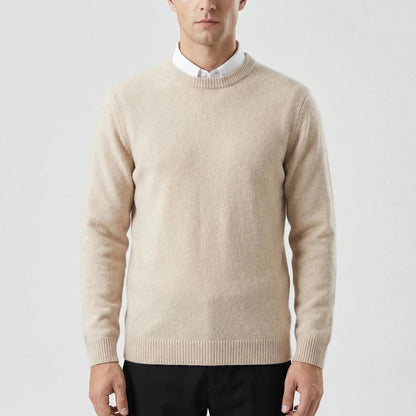 Cozy Fine Knit Crew Neck Sweater for Men with Round Neck Long Sleeve Pullover Slim Style