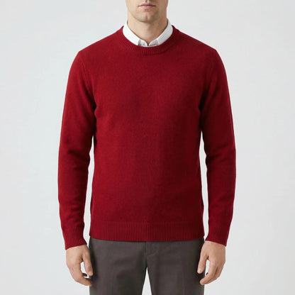 Cozy Fine Knit Crew Neck Sweater for Men with Round Neck Long Sleeve Pullover Slim Style