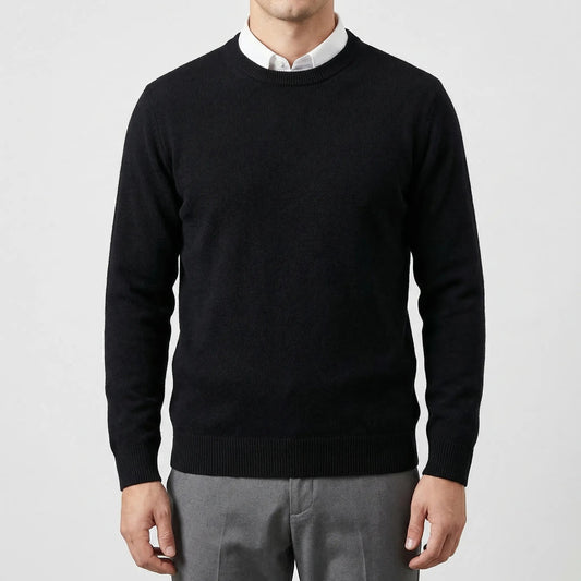 Classic Knit Sweater for Men with Crew Neck Long Sleeve Ribbed Soft Style