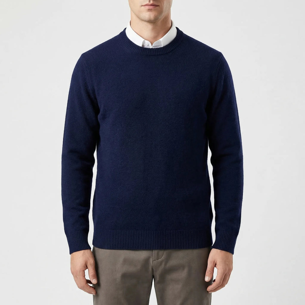 Classic Knit Sweater for Men with Crew Neck Long Sleeve Ribbed Soft Style