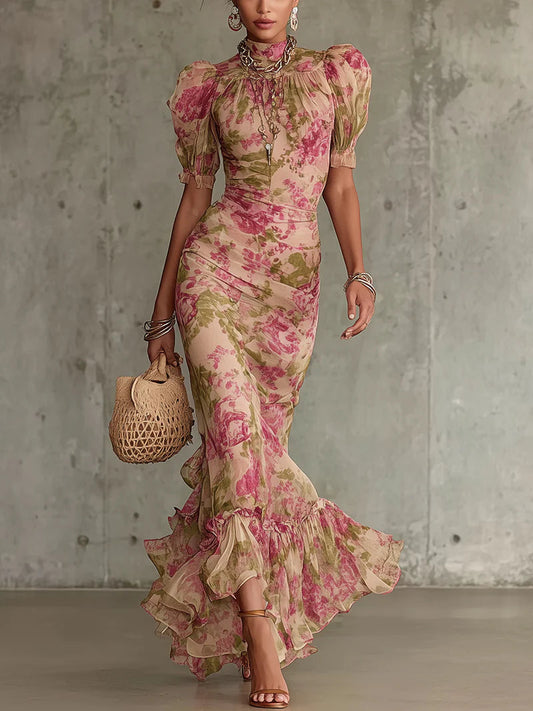 Rosalie | Elegant Pink Maxi Dress for Women with Floral Long Style