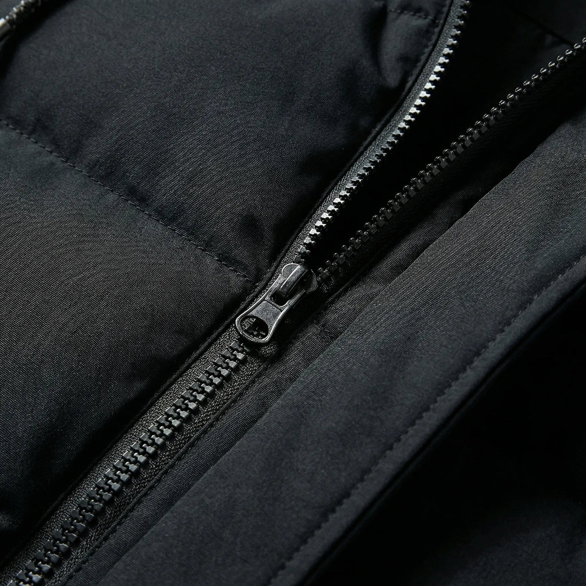 Cozy Puffer Jacket for Men with Hooded Collar Long Sleeve Zip Up Quilted Mid Length Style