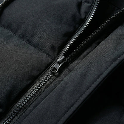 Cozy Puffer Jacket for Men with Hooded Collar Long Sleeve Zip Up Quilted Mid Length Style
