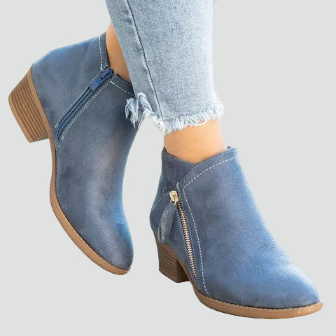 Effortless Booties for Women with Pointed Toe Side Zip Block Heel Ankle Boot Style