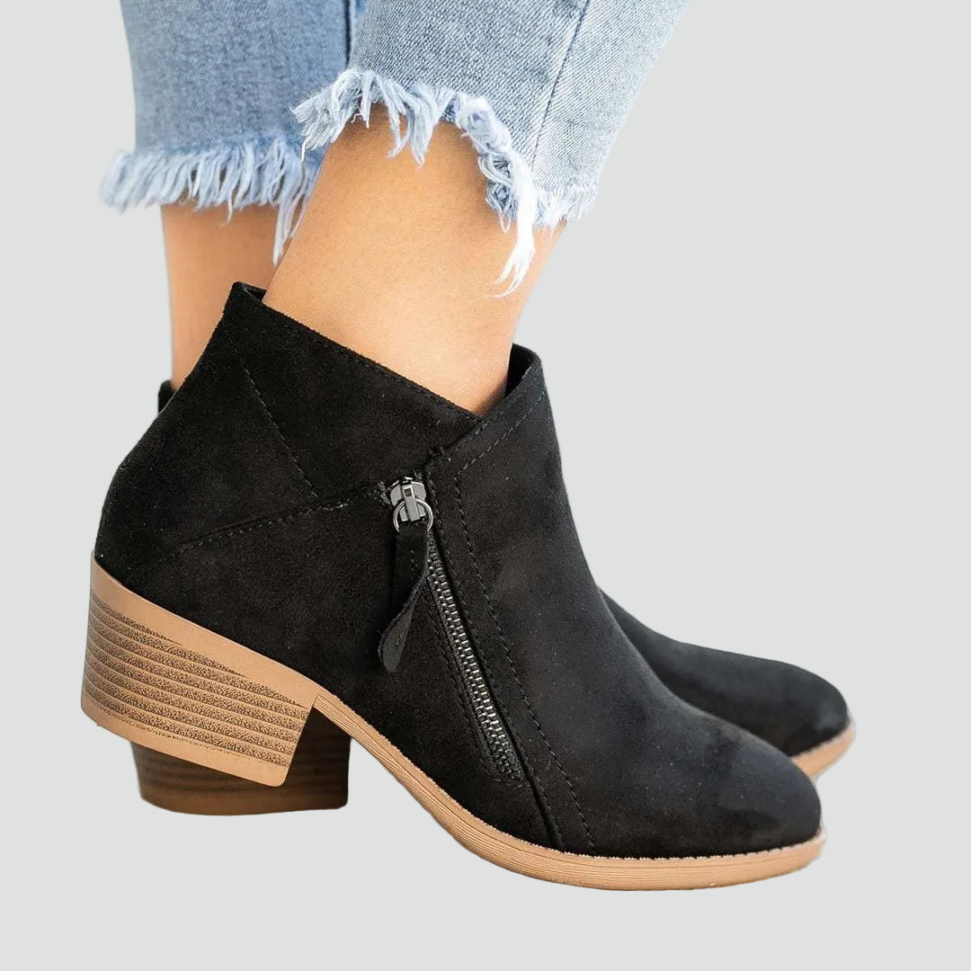 Effortless Booties for Women with Pointed Toe Side Zip Block Heel Ankle Boot Style