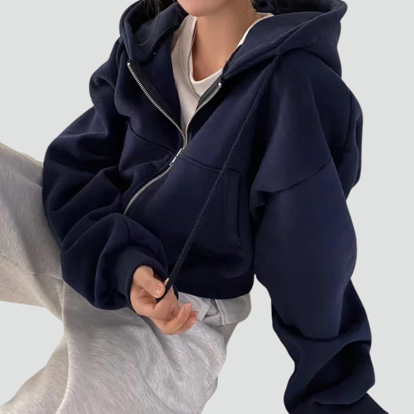 Comfortable Fleece Zip Up Hoodie for Women with Drawstring Hood Long Sleeve Cropped Oversized Casual Style