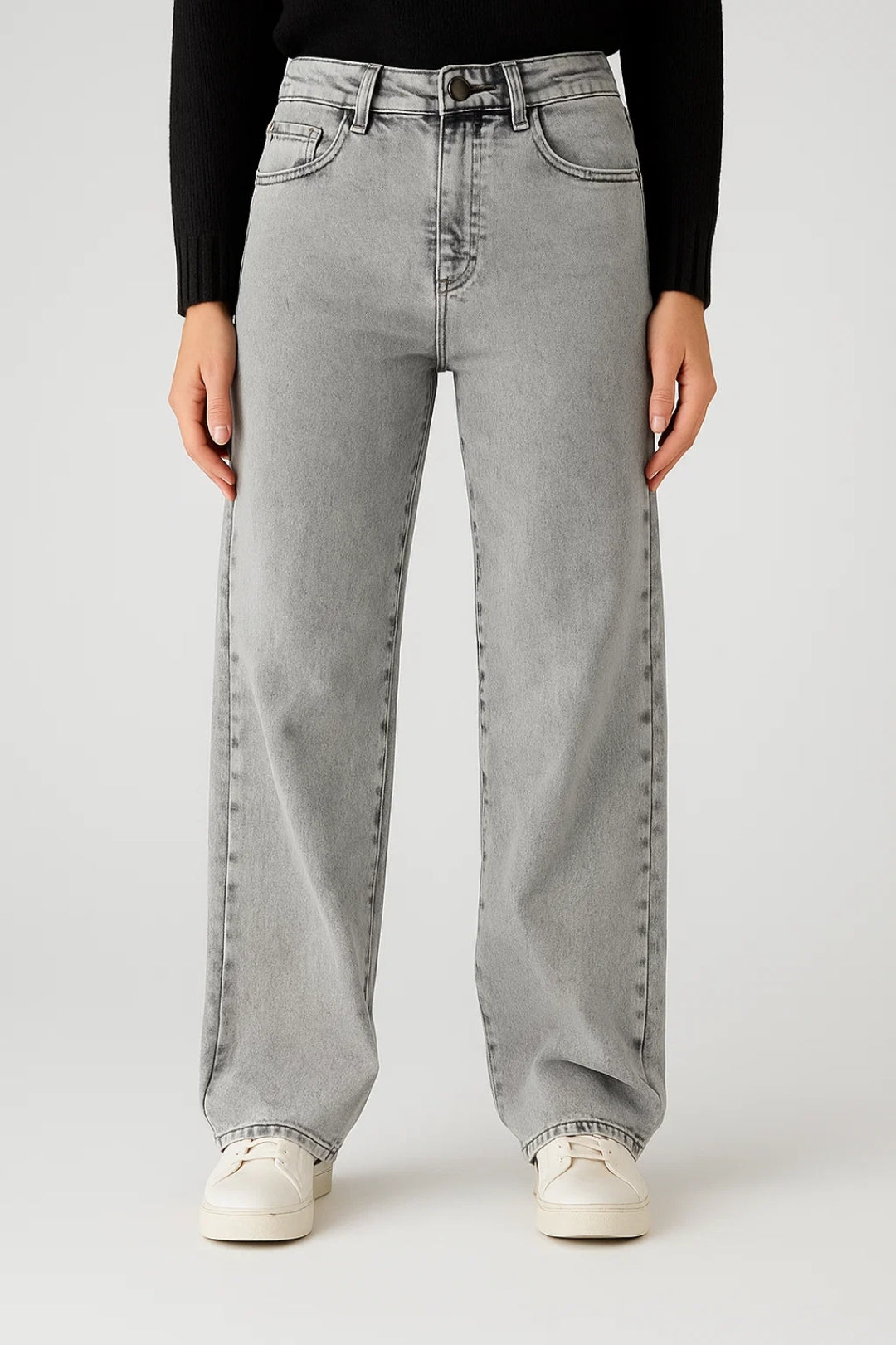 Effortless Gray Wide Leg Jeans for Women with High Waisted Button Fly Relaxed Casual Style