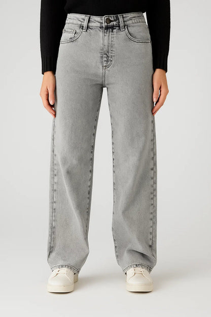 Effortless Gray Wide Leg Jeans for Women with High Waisted Button Fly Relaxed Casual Style