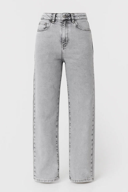Effortless Gray Wide Leg Jeans for Women with High Waisted Button Fly Relaxed Casual Style