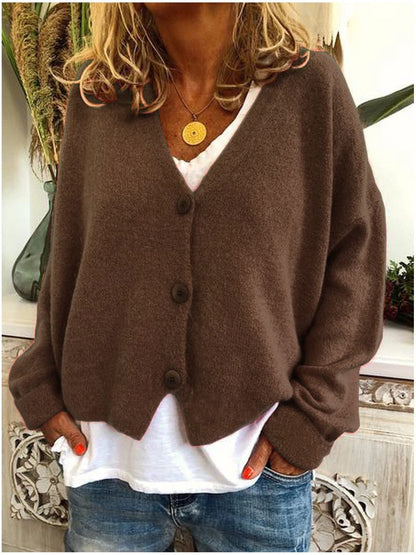 Comfortable Cardigan Sweater for Women with V Neck Long Sleeve Button Front Relaxed Oversized Casual Style