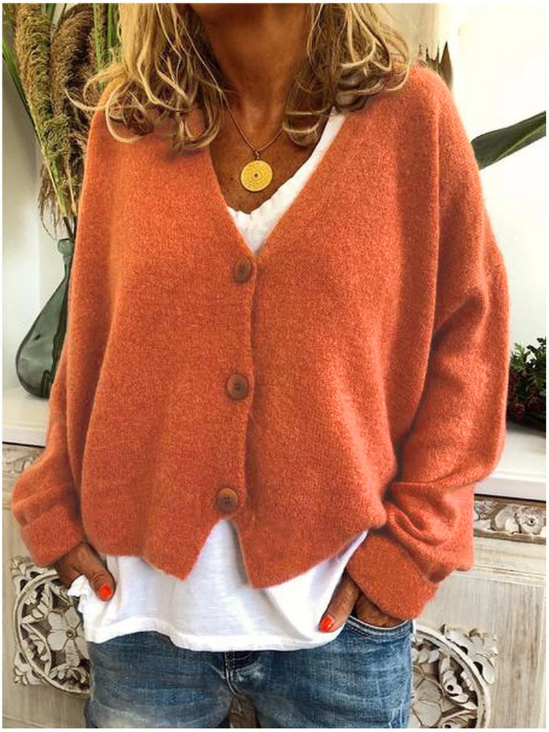 Comfortable Cardigan Sweater for Women with V Neck Long Sleeve Button Front Relaxed Oversized Casual Style