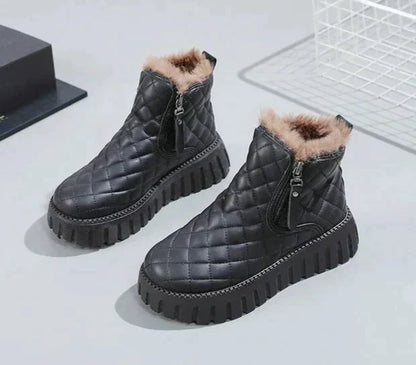 Cozy Quilted Women's Snow Boots with Plush Fur Trim Platform Ankle Style