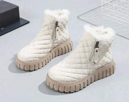 Cozy Quilted Women's Snow Boots with Plush Fur Trim Platform Ankle Style