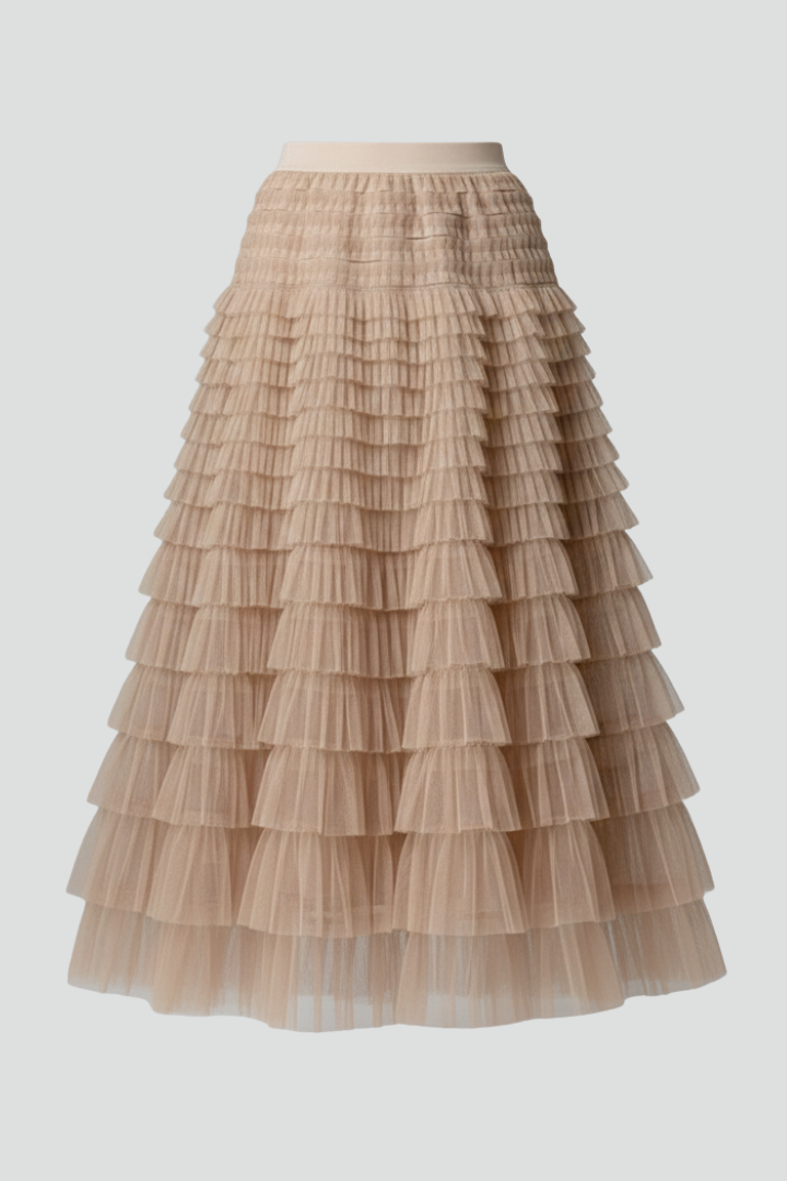 Elegant Tulle Maxi Skirt for Women with High Waist Tiered Ruffle Flowing Style