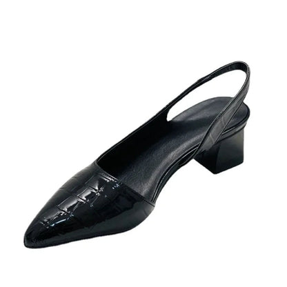 Elegant Pumps for Women with Pointed Toe Slingback Block Heel Croc Vintage Style