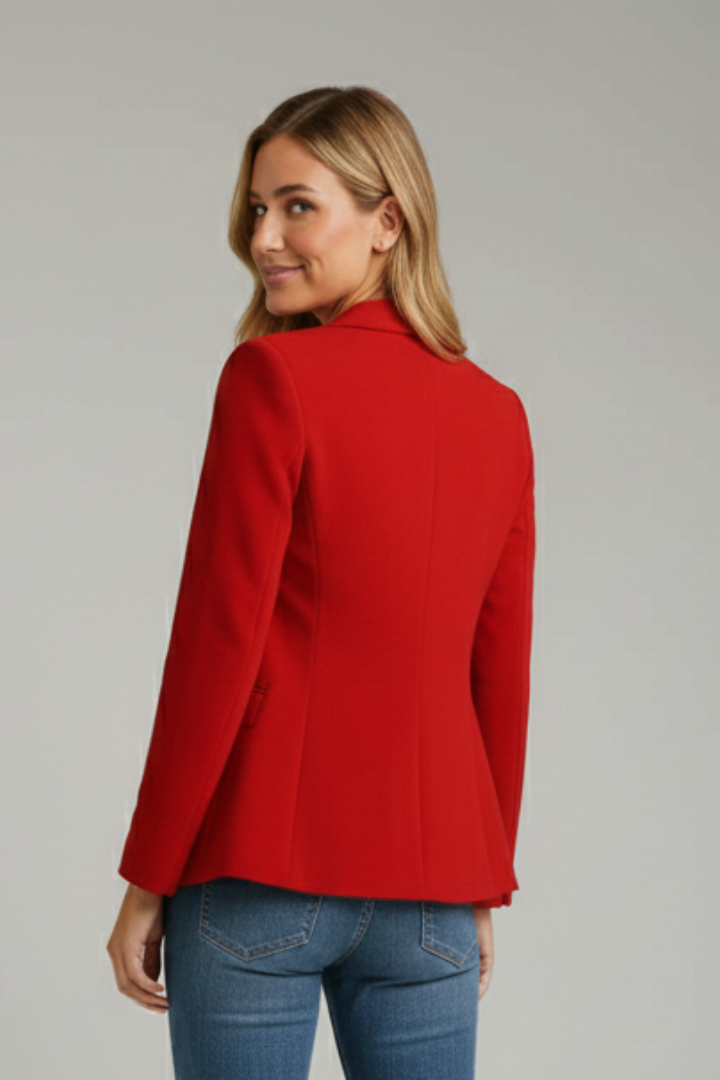 Elegant Red Blazer for Women with Notched Lapel Single Button Fitted Tailored Office Style