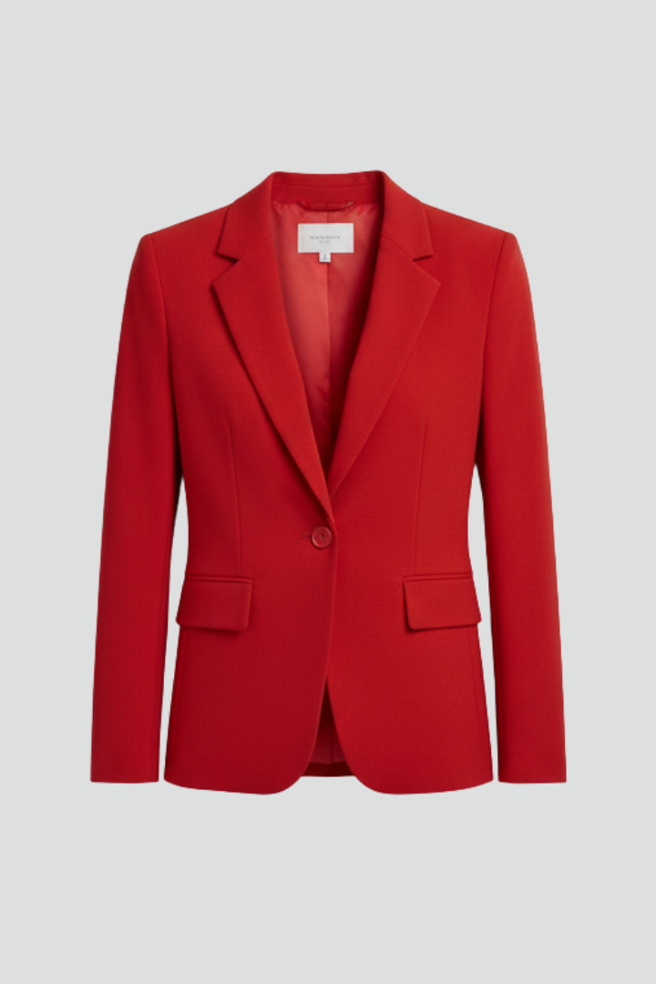 Elegant Red Blazer for Women with Notched Lapel Single Button Fitted Tailored Office Style
