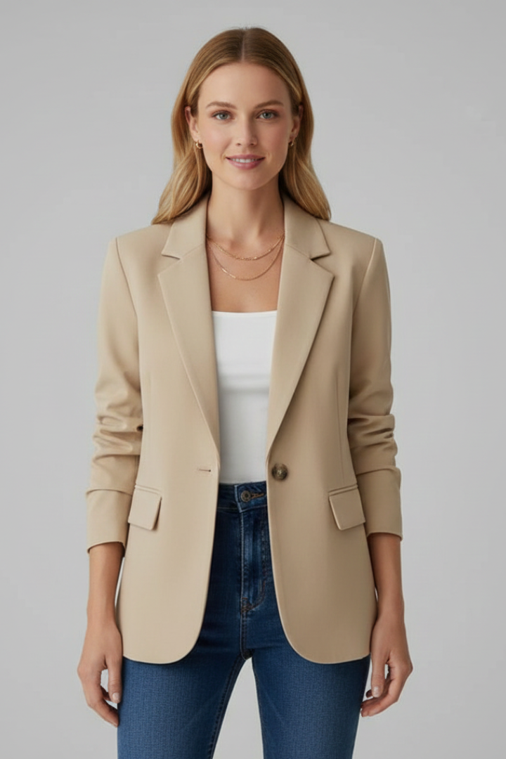 Elegant Red Blazer for Women with Notched Lapel Single Button Fitted Tailored Office Style