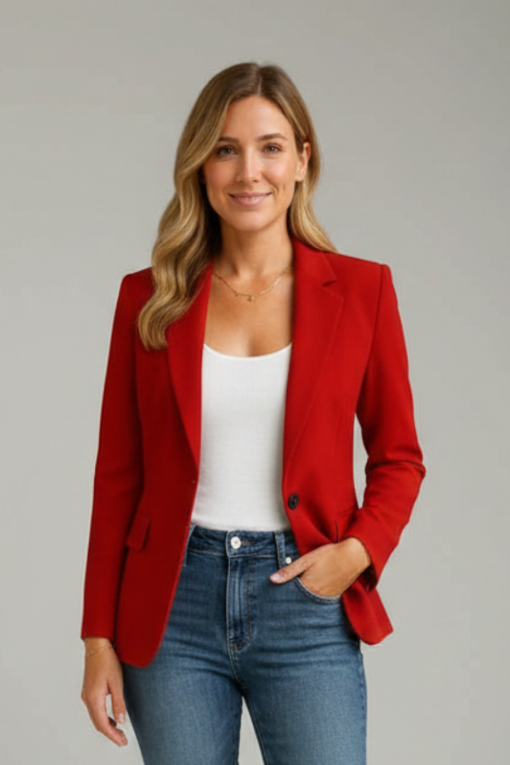 Elegant Red Blazer for Women with Notched Lapel Single Button Fitted Tailored Office Style