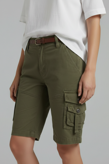 Stylish Cargo Shorts for Women with High Waist Multi Pocket Belt Loop Utility Casual Style