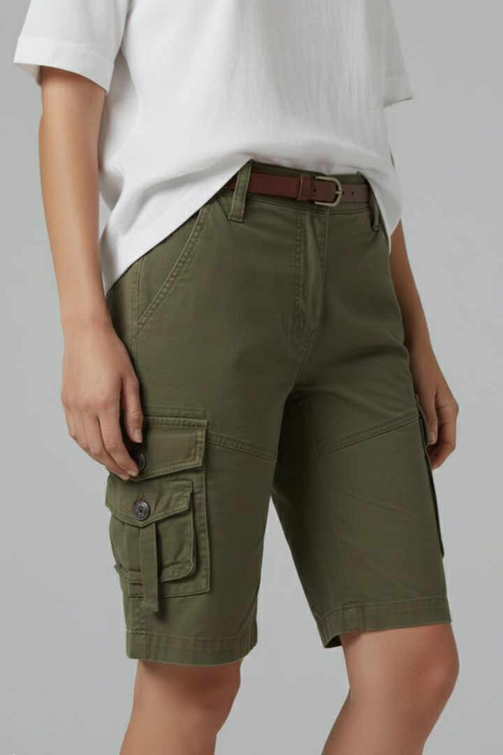 Stylish Cargo Shorts for Women with High Waist Multi Pocket Belt Loop Utility Casual Style