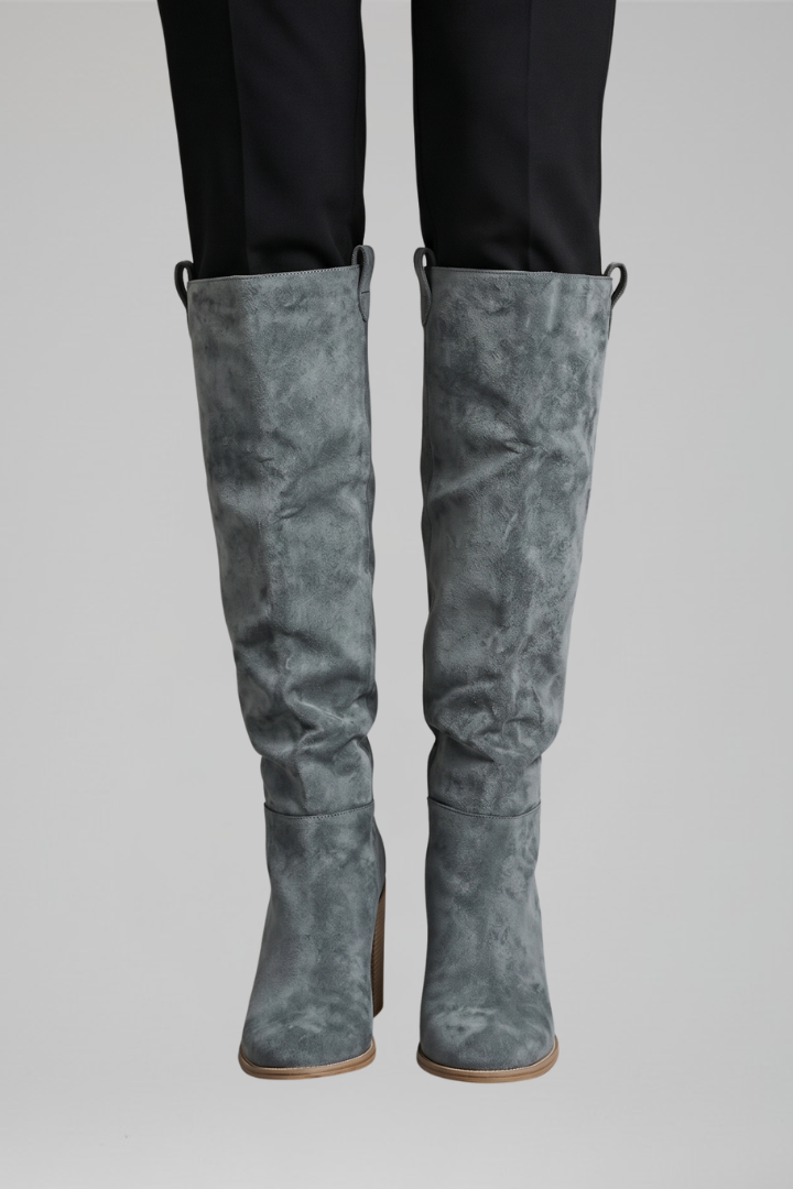 Chic Black Knee High Boots for Women with Pointed Toe Block Heel Suede Tall Fall Style