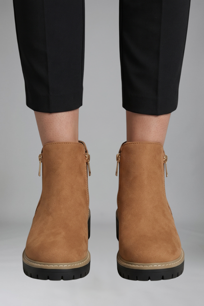 Stylish Grey Ankle Boots for Women with Side Zip Round Toe Lug Sole Suede Fall Style