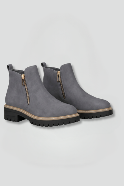 Stylish Grey Ankle Boots for Women with Side Zip Round Toe Lug Sole Suede Fall Style