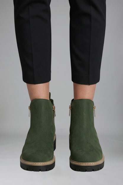 Stylish Grey Ankle Boots for Women with Side Zip Round Toe Lug Sole Suede Fall Style