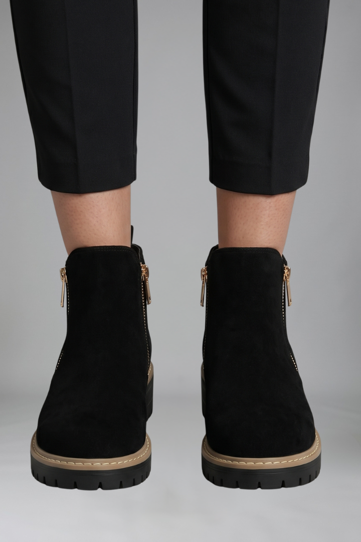 Stylish Grey Ankle Boots for Women with Side Zip Round Toe Lug Sole Suede Fall Style