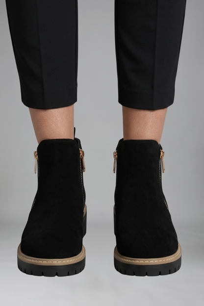 Stylish Grey Ankle Boots for Women with Side Zip Round Toe Lug Sole Suede Fall Style