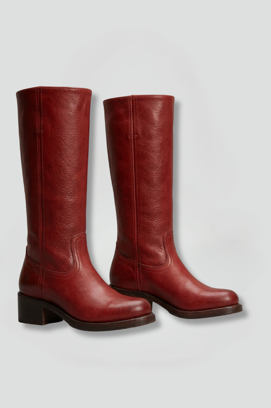Bold Red Knee High Boots for Women with Round Toe Block Heel Leather Tall Fall Style