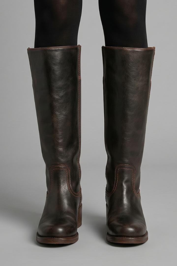 Bold Red Knee High Boots for Women with Round Toe Block Heel Leather Tall Fall Style