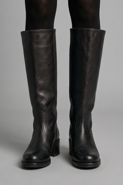 Bold Red Knee High Boots for Women with Round Toe Block Heel Leather Tall Fall Style