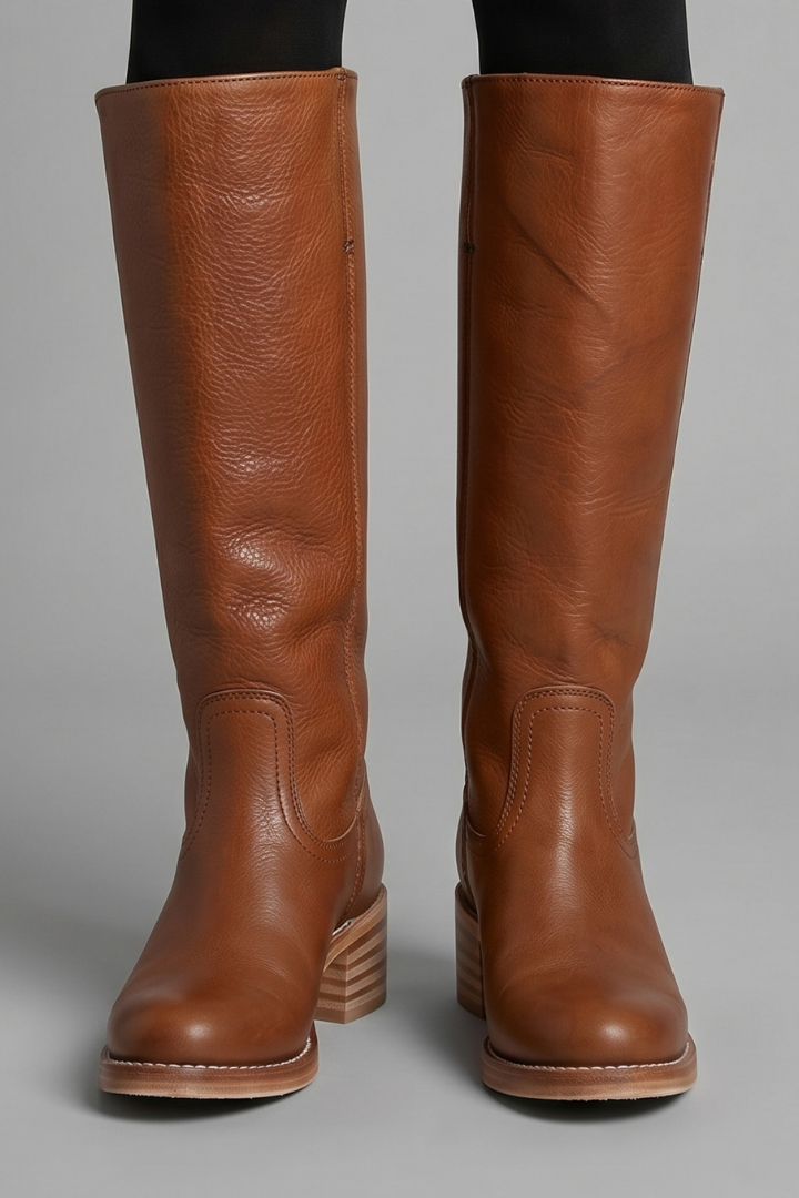 Bold Red Knee High Boots for Women with Round Toe Block Heel Leather Tall Fall Style