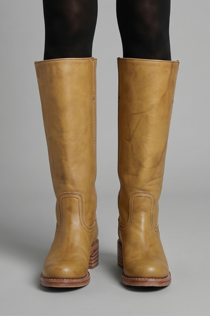 Bold Red Knee High Boots for Women with Round Toe Block Heel Leather Tall Fall Style