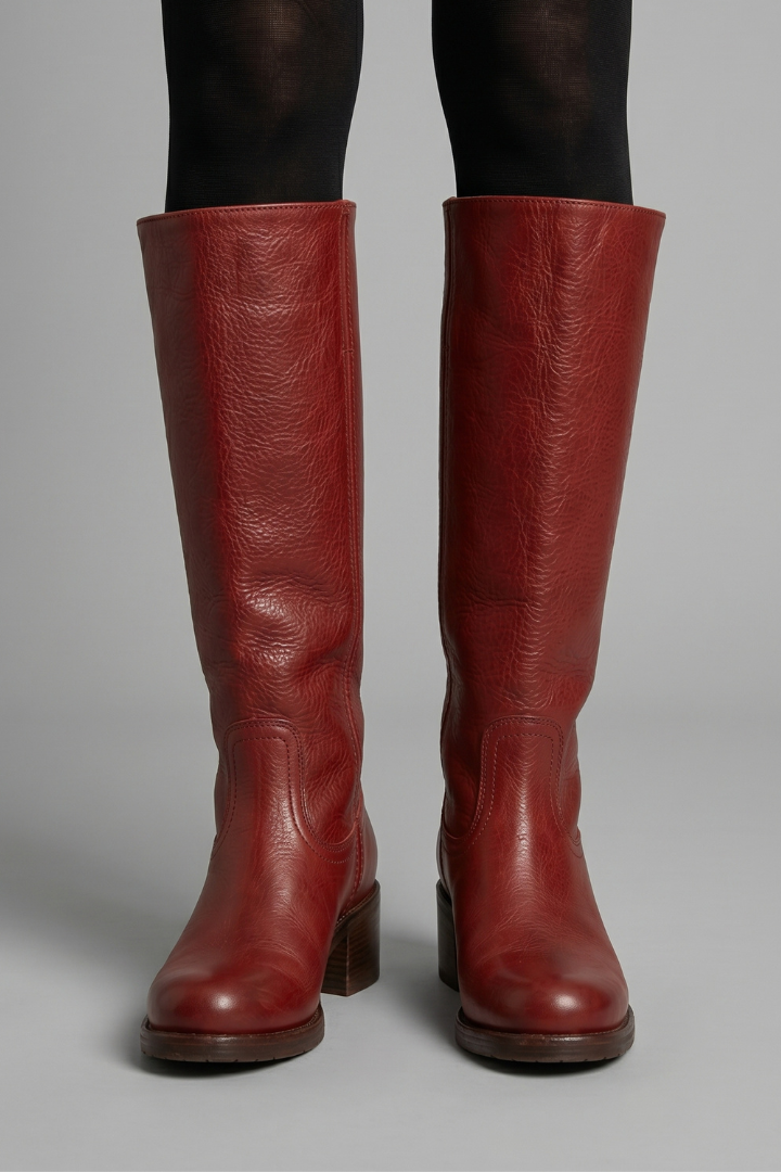 Bold Red Knee High Boots for Women with Round Toe Block Heel Leather Tall Fall Style
