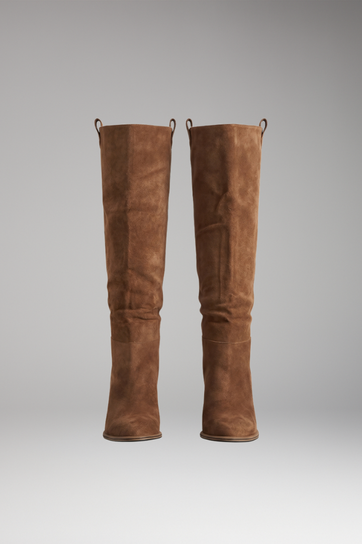 Stylish Knee High Boots for Women with Round Toe Suede Shaft Flat Tall Riding Style